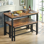 Tatub Dining Table Set for 4, 3-Piece Kitchen Table with 2 Benches, Space-Saving Dining Room Set for Breakfast Nook and Small Spaces, Brown