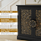 ARTPOWER Embossed Accent Cabinet Set of 2, Vintage Sideboard Buffet Cabinet, Credenza Storage Cabinets with Doors and Shelves for Living Room, Dining Room, Entryway, Hallway, Black