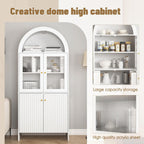 69" LED Tall Arched Kitchen Pantry Cabinet, Wood Kitchen Storage Hutch with 2 Large Drawers and Adjustable Shelves, Glass Dome Cupboard for Dining Room, Bathroom，Livingroom