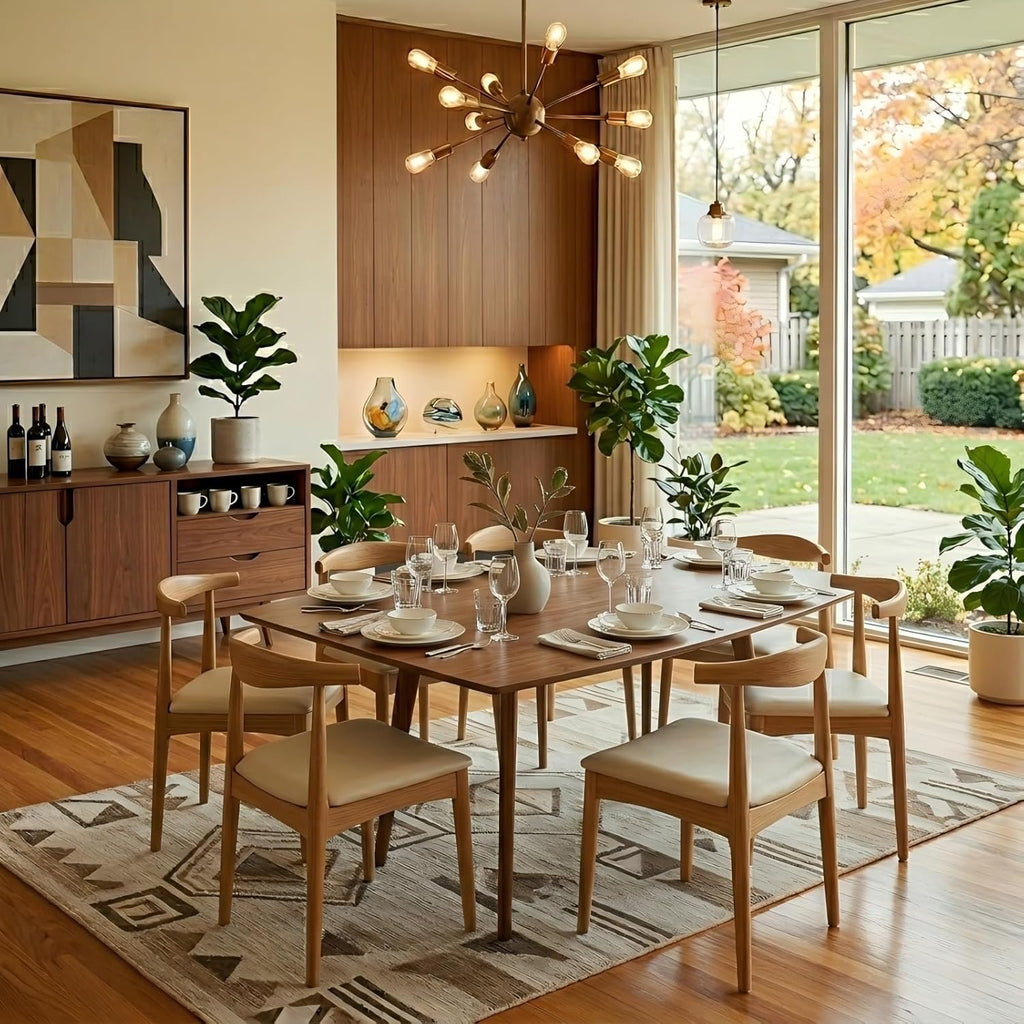 Solid Wood Dining Chairs Set of 2, Mid Century Modern Kitchen Chairs with Leather Upholstered Seat, Elegant Natural Wood Side Chairs for Dining Room, Kitchens,Restaurants, cafes