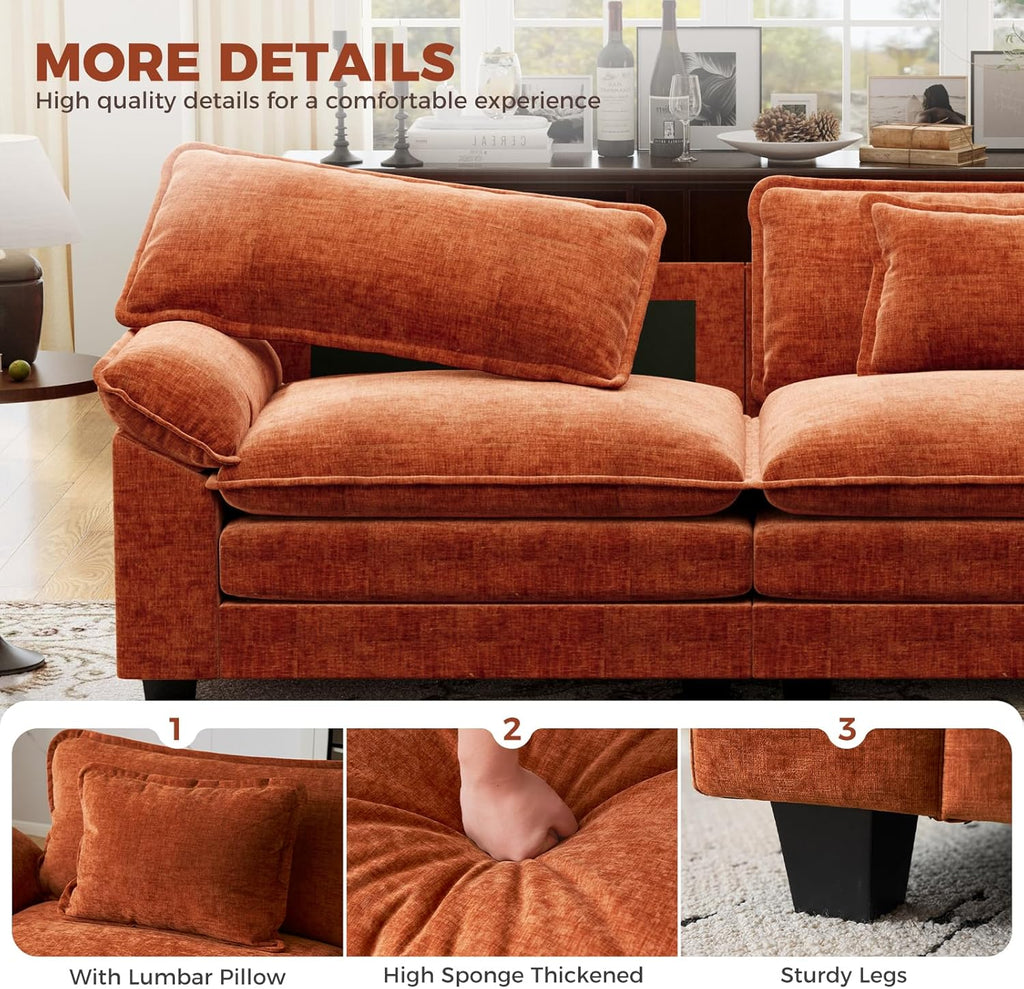 CDCASA 120" Oversized Modular Sectional Sofa, Comfy U-Shaped Cloud Couch w/ 2 Movable Ottoman, 5-Seater Chenille Deep Seat Modern Sofa Couch for Living Room, DIY Combination, Terracotta Orange