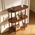 Modern Small Console Table, 3-Tier Oval Narrow Entryway Table with Storage Shelves, Wood Farmhouse Skinny Side Tables for Hallway, Behind Couch, Living Room and Bedroom, Walnut