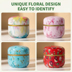 HAN SHENG 6Pcs Airtight Tea Storage Tins, Vintage Food Canister Set | 10 Oz, Floral Embossed Design, Loose Leaf Tea, Herbs, Coffee Spices Sugar, Kitchen Storage, Freshness Seal, Double Lids
