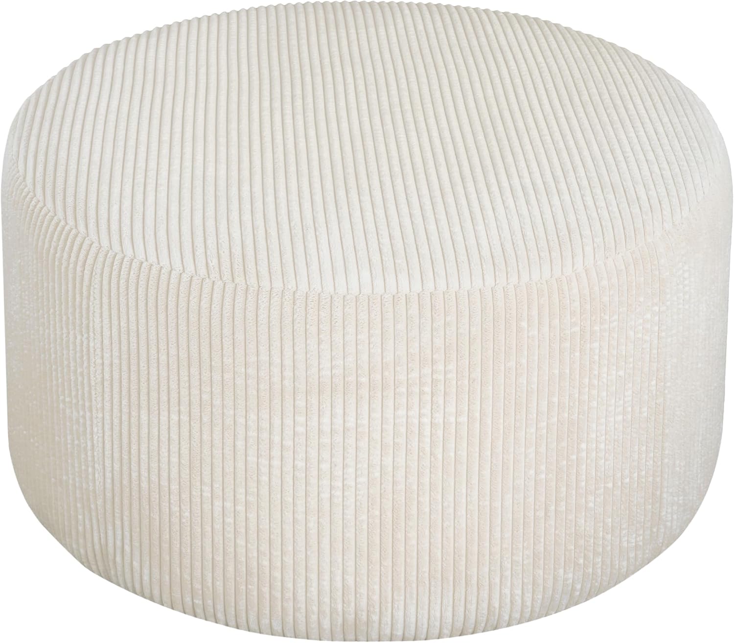 Merax 30.25" Modern Upholstered Round Corduroy Ottoman, Multifunctional Extra Seat, Side Table, Foot Rest, Stuffed Pouf Footstool for Living Room Bedroom, Beige