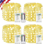 4Pack 80FT 240LED Fairy Lights Battery Operated with Remote & Timer | 8 Modes Twinkle String Lights Battery Powered Indoor Outdoor Waterproof for Bedroom Wedding Classroom Christmas Décor, Warm White
