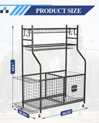 Sports Equipment Storage Organizer Rack with Rolling Wheels, Garage Ball Storage Cart for Basketball, Soccer, Baseball, Heavy-Duty Metal Sports Rack for Garage, Home, School Gym