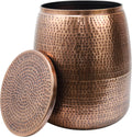 happimess SSL2000C Merida 19" Modern Rustic Hammered Metal Drum Storage Side Table with Lid, End Table for Decoration in Living Room, Bedroom, Bathroom, Antique Copper