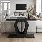 senlin Sofa Table 47.3 Inch Narrow Console Table with Openwork Frame, Industrial Entryway Table for Hallway, Wood and Metal, Adjustable Leg Pads, Easy Assembly (Black Marble Texture)