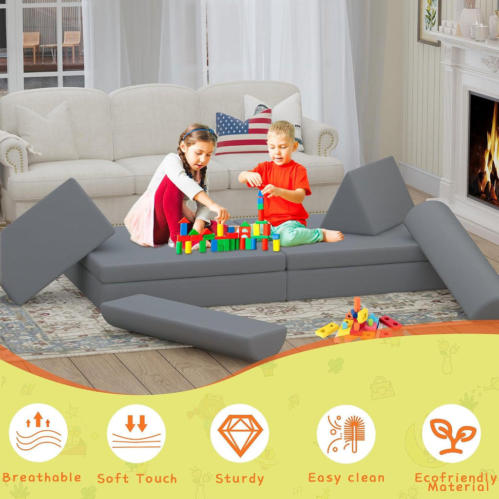 Modular Kids Play Couch 8PCS,Convertible Sofa for Toddler and Baby,Kids Couch Building Fort,Multifunctional Foam Sofa for Playroom,Large Size