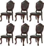 Dining Chairs Set of 6 – Antique Style Leather Dining Room Chairs with Solid Wood Legs and Rivet Decor, Ideal for Kitchen, Bedroom, Living Room (Brown armless)