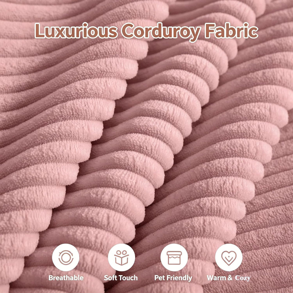 Corduroy Ottoman 30.3 Inch - No Assembly Needed Foot Rest Stool, Plush Sag-Free Cloud Boneless Ottoman for Living/Bedroom (Pink)