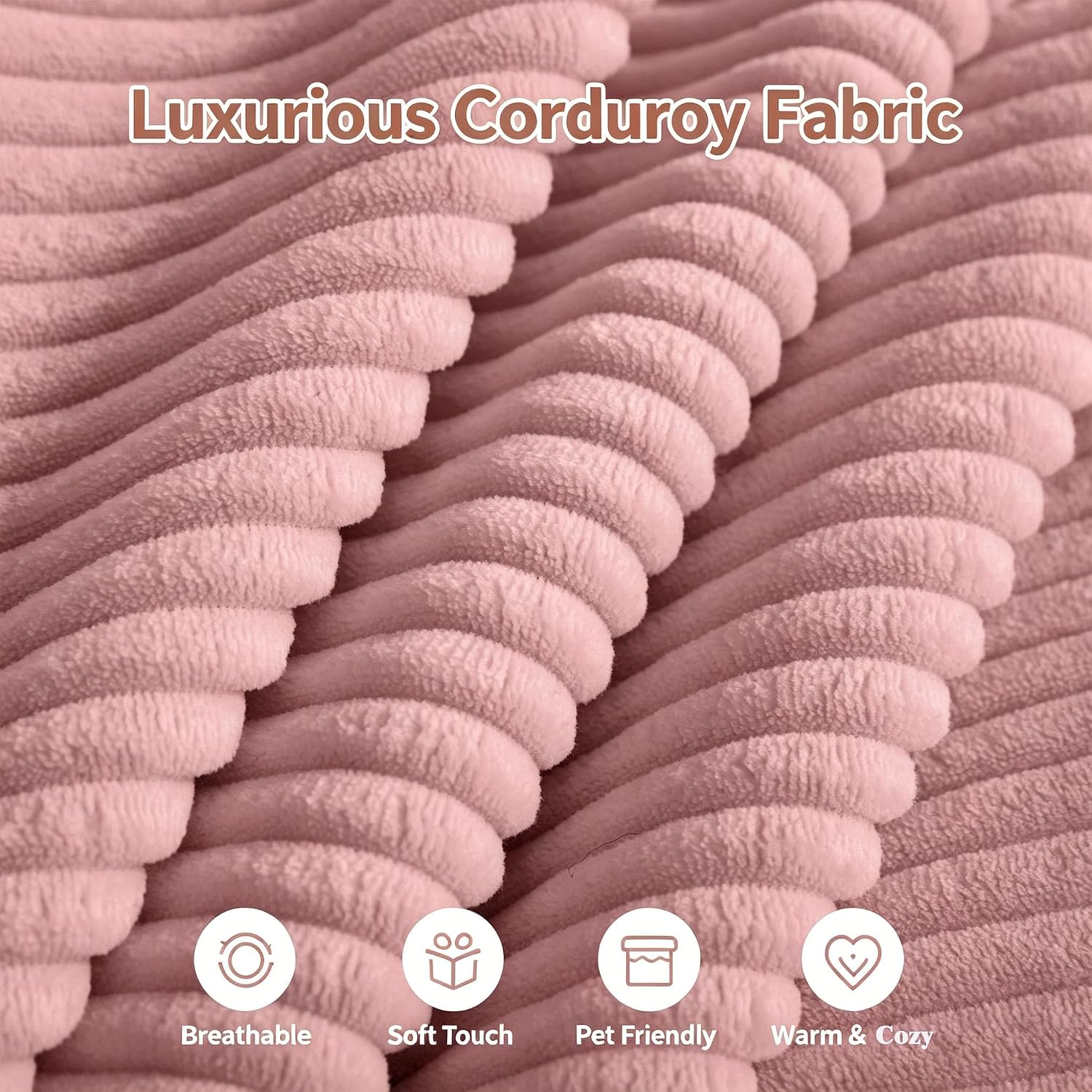 Corduroy Ottoman 30.3 Inch - No Assembly Needed Foot Rest Stool, Plush Sag-Free Cloud Boneless Ottoman for Living/Bedroom (Pink)