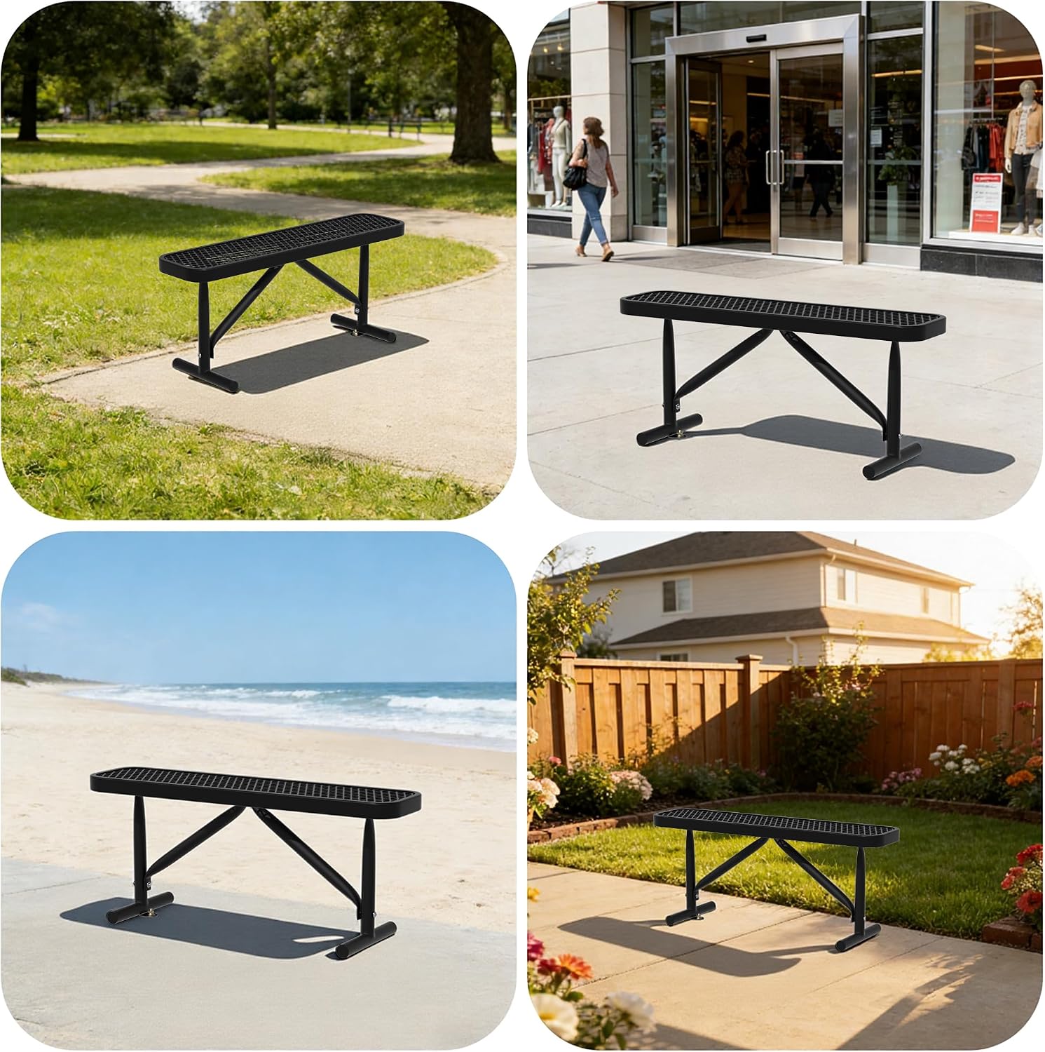 4FT Metal Park Bench for Outside, Heavy-Duty Outdoor Bench with Thermoplastic-Coated, Weatherproof Steel Mesh Bench for Parks, Gardens, Patios, Stores, Black