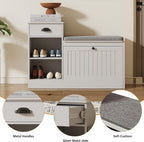 Shoe Storage Bench, Modern Wooden Shoe Cabinet with Flip Drawer and Adjustable Shelf, Entry Way Bench with Padded Seat Cushion for Entryway, Hallway, Living Room,Pebble Grey