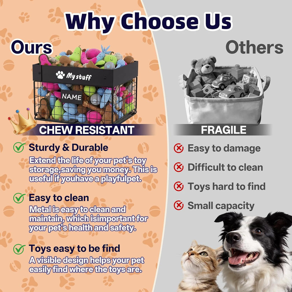 Kaiferty Indestructible X-Large Dog Toy basket, Chew-Proof Medium Toy Bin for Dogs, Pet Toy Bin Dog Metal Basket for Toys, Puppy Toy Storage Organizer Blankets, Toy Box for Living Room Area (Black)