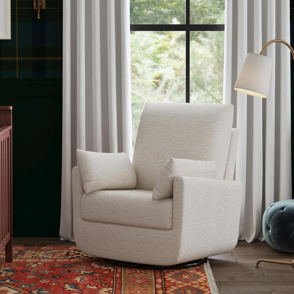 Davinci Juno Swivel Glider, GREENGUARD Gold Certified, Beach | FSC & CertiPUR-US Certified Glider w/ 360° Swivel & Metal Base - Spacious Seating for Extra Comfort - Fully Assembled