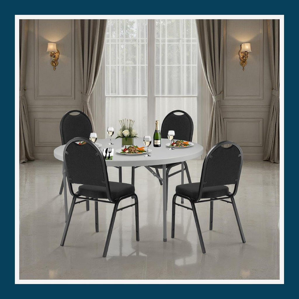 OEF Furnishings OEF9260-BT/2 Commercial-Grade Dome Back Banquet Stack Chair (Black Fabric, Black Powder-Coated Frame, 2-Pack)