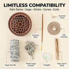 All-in-One Incense Holder for Burning Palo Santo & Sage Sticks & Insence-Stick and Cone & Candle, Lasting Burn Palo Santo & Sage Bundle & Loose Sage Leaves, Ash-Free, Wind-Resistant(Brown)