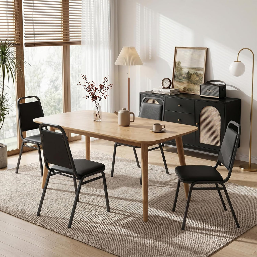 Stacking Chairs Set of 4,Stackable Office Chairs with Faux Leather Upholstered Seat,Heavy Duty Metal Frame Guest Chairs, No Assembly Conference Chairs for Meeting,Training & Reception Room, Black