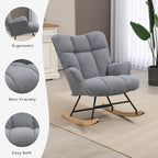 SAETSFEG Rocking Chair Nursery Teddy Upholstered Glider Rocker Rocking Accent Chair Padded Seat with High Backrest Armchair Comfy Side Chair for Living Room Bedroom Offices (Darkgrey Teddy)