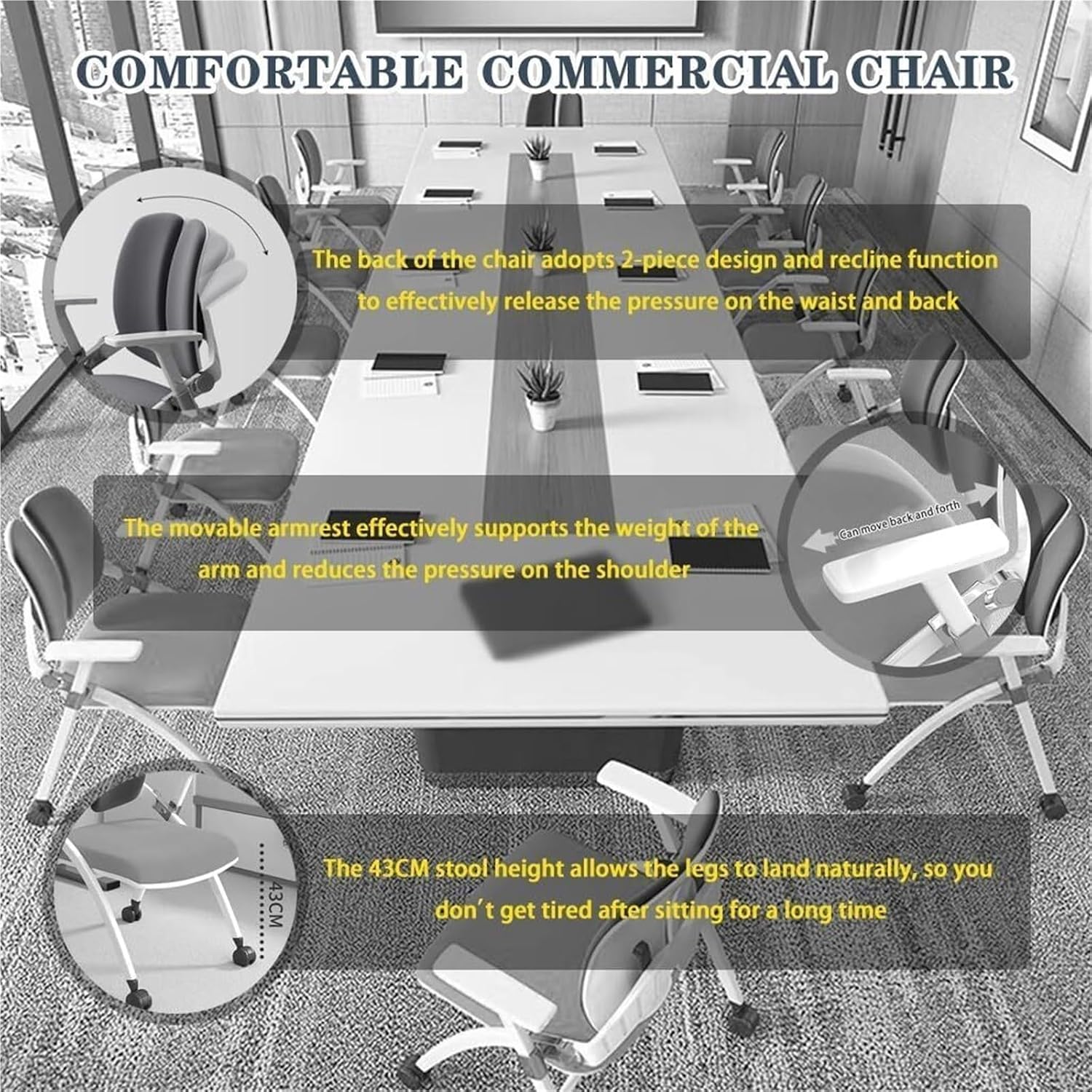 Ergonomic Folding Office Chair with Wheels Portable Study Conference Training Chair for Home Office Compact Lightweigh