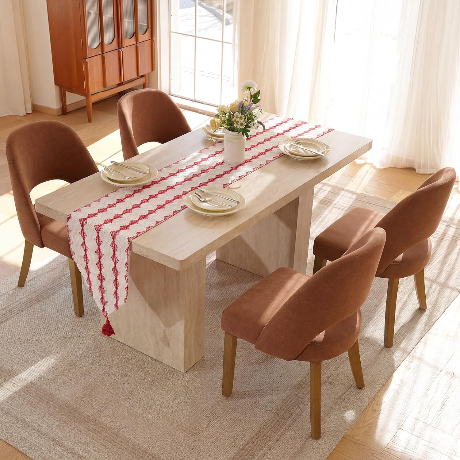 Wooden Dining Chairs Set of 2, Upholstered Modern Chenille Dining Room Chair Kitchen Chairs, Comfy Farmhouse Dinner Chair for Kitchen Dining Room, Orange
