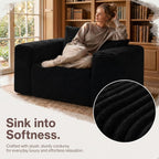 Mini Boneless Single Sofa Chair, Corduroy Cloud Couch with Pillow & Wide Armrests, High-Density Foam Reading Lounge for Living Room & Bedroom – No Assembly Required, Black