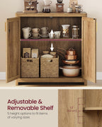 VASAGLE ELLAN Collection - Boho Buffet Cabinet with Rattan-Look Doors, Sideboard Storage Cabinet, Rounded Corners, Adjustable Shelf, for Kitchen, Natural Brown UBBK345KC01