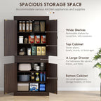 71" Freestanding Kitchen Pantry with 4 Doors, and 2 Large Cabinets, Tall Storage Cabinet with Wide Drawer for Dining Room, Coffee