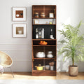 71" Kitchen Hutch Cabinet with Storage Pantry Storage Cabinet with Striped Glass Doors, Pegboard, Open Shelf and Countertop, Cupboard for Kitchen Dining Room, Walnut