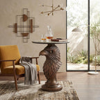 Eagle Head Accent Side Table - End Table with Faux Marble Top Unique Eagle Statue Decor for Living Room Bedroom Entryway Elegant Animal Sculpture Modern Classical Decoration, Bronze