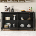 63 Inch Sideboard Buffet Cabinet with 4 Glass Doors, Coffee Wine Bar Storage Cabinet, Modern Buffet Table with Storage for Dining Room, Kitchen, Living Room, Black