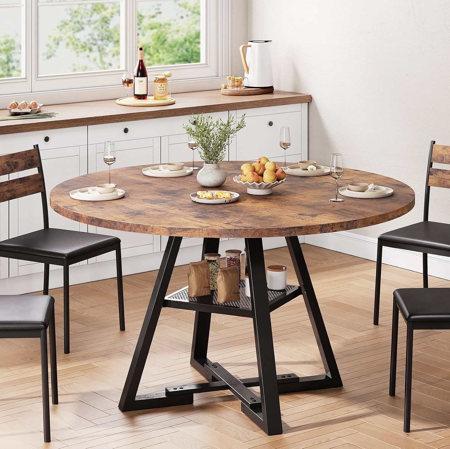 Jocoevol Round Dining Table for 4,Kitchen Dining Room Circle Dinner Pedestal Table,Space Saving Wood Kitchen & Dining Room Furniture (Vintage, 47In)