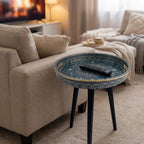 Round Indoor Side Tables with Detachable Wooden 3 Legs, Versatile Tray Table, Perfect for Round Coffee Table Tea, and Relaxation Time 17.7 Inch (33 Blue Maze)