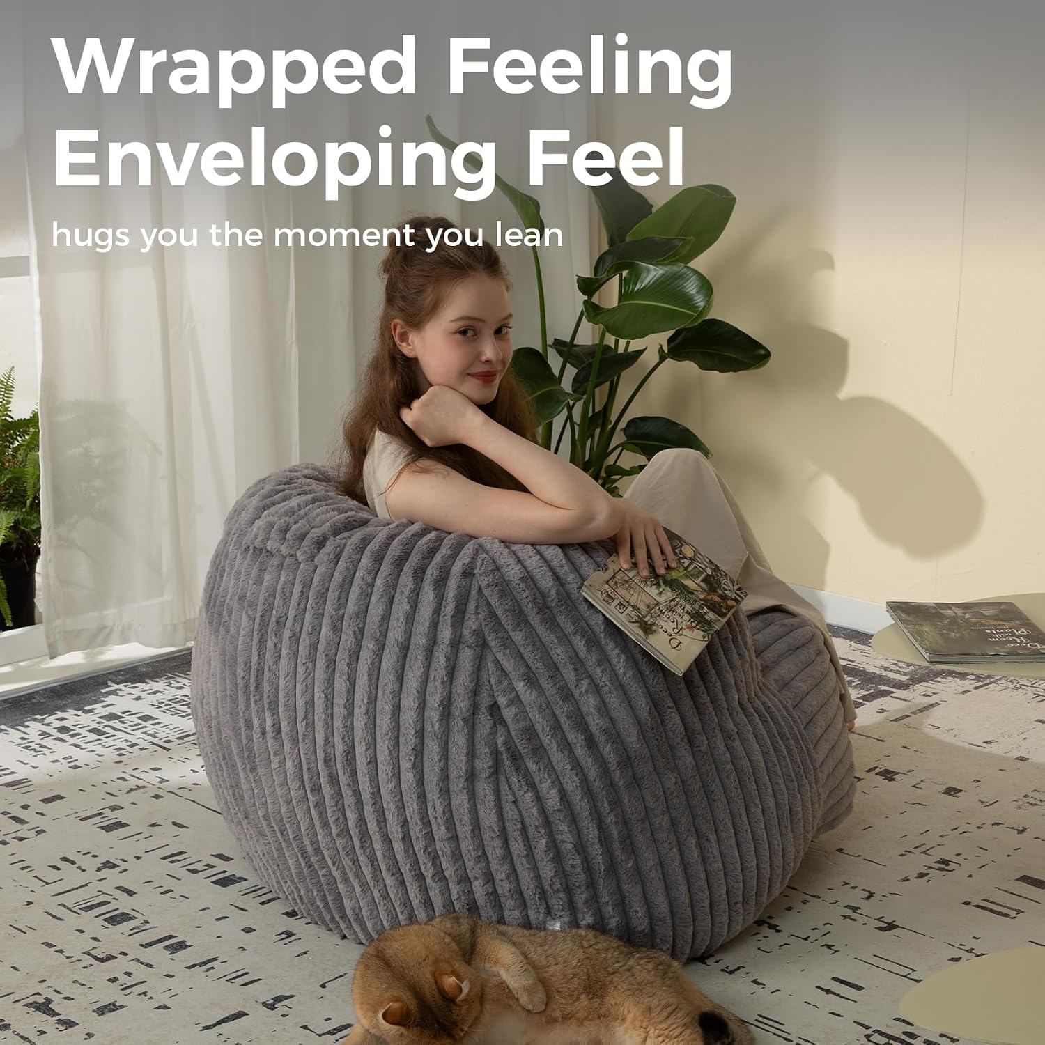 Bean Bag Chair for Adults Teens, Comfy Reading Chair Sofa with Round Seat | DarkGray, Giant Bean Bag with Filler, Corduroy Beanbag Chairs Floor Sofa, For Living Room, Bedroom, Gaming