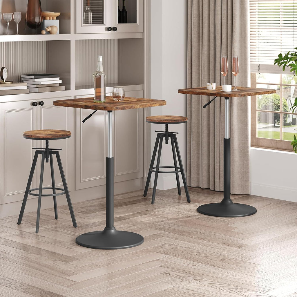 MAHANCRIS Bar Table, Height-Adjustable Pub Table 26.8-36.2 Inches, Cocktail Tables with Base, Counter Height Table for Small Space, Easy to Assemble, Rustic Brown and Black BTHR5501