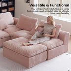 38.7" Plush Corduroy Ottoman, Upholstered Cloud Ottoman for Boneless Couch in a Box,Oversize Poufs for Living Room & Bedroom Sofa Ottoman,Comfy Seating with Dense Foam Padding,Pink
