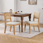 Westice Rattan Dining Chairs Set of 4, French Country Dining Room Chairs with Upholstered Cushion, Wood Armless Chairs for Kitchen/Restaurant