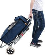 Creative Mark The ArtComber Foldable Chair Cart, Blue - Artist Trolley with Adult-Sized Seat, Portable Plein Air Rolling Chairs, Multi Use - Personal Shopping, Groceries, Painting, Travel, Beach