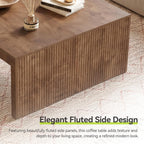 LITTLE TREE 39.4" Square Fluted Coffee Table, Mid-Century Modern Brown Center Table for Living Room, Architectural Wood Cocktail Tea Tables, Contemporary Coffee Tables, Easy Assembly