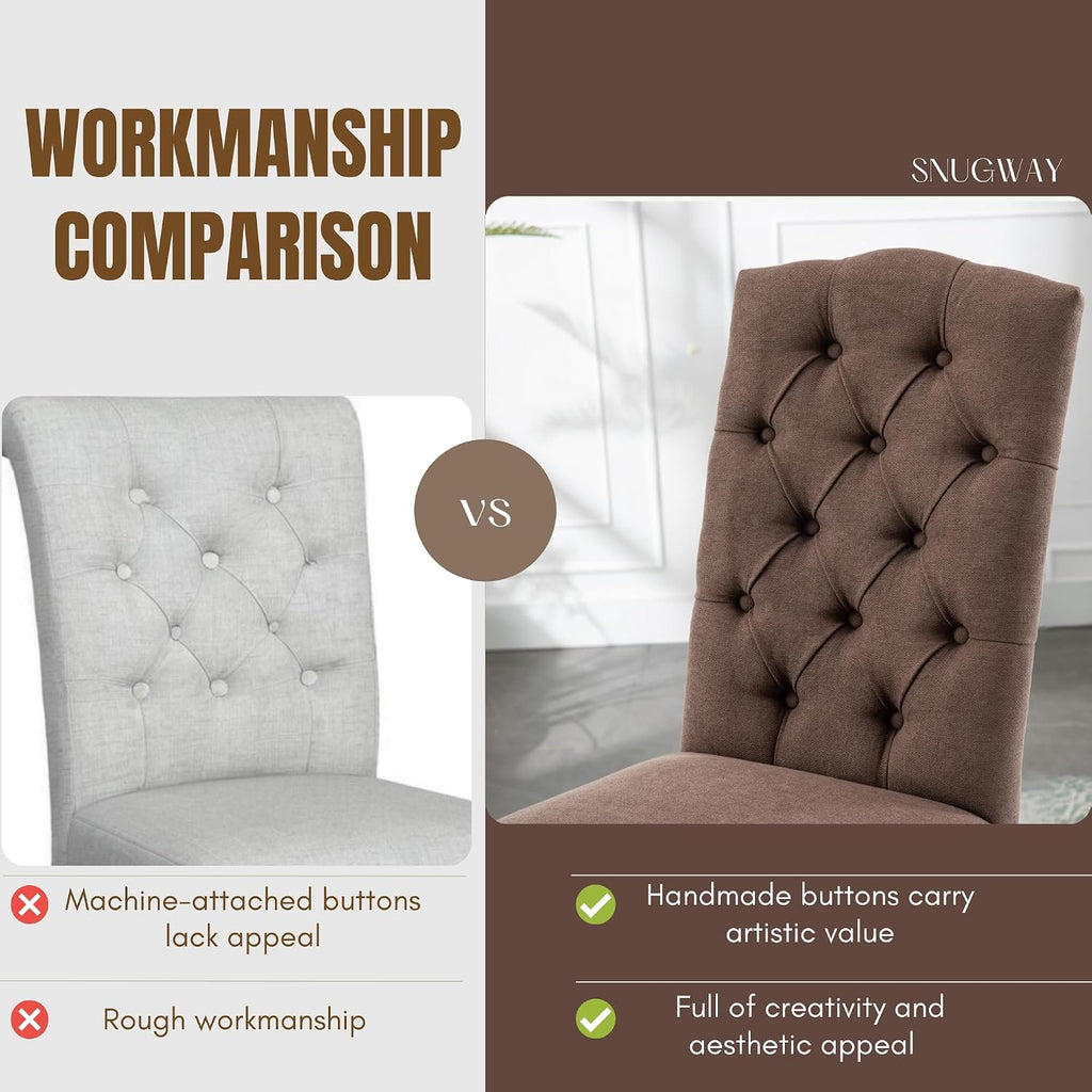 Tufted Upholstered Parsons Dining Chair Set Fabric Diner Accent Stylish Modern Kitchen Living Room with Button Sturdy Solid Wood Legs, 4-Pack