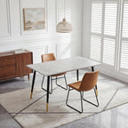 51.18" Rectangular Dining Table, Faux Marble Top Kitchen Table with Metal Frame & Adjustable Feet, Modern Waterproof Scratch-Resistant Table for Dining Room, Living Room & Home Office, Gray White