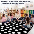 Nuanchu Large Polka Dot Classroom Rug 6.5 x 12.1 ft Black and White Classroom Carpet with Rubber Backing Non-Slip First Day of School Rugs for Playroom Nursery Preschool