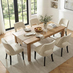 keoni Wooden Dining Chairs Set of 4, Mid Century Modern Upholstered Dining Room Chairs with Black Wood Legs, Fabric Farmhouse Kitchen Chairs with Foot Pegs for Dining Room, Beige