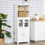 63" Small Buffet with Hutch, 4-Door Kitchen Pantry, Freestanding Storage Cabinet with Adjustable Shelf for Dining Room, Living Room, White,11.75 * 23.5 * 63.75