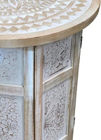 Benzara Accent Side Table, 18 Inch Round Mango Wood Top, Hand Carved Mandala Design, Natural Brown Finish, Rustic Accent End Table for Living Room, Bedroom, Entryway and Home Decor Display