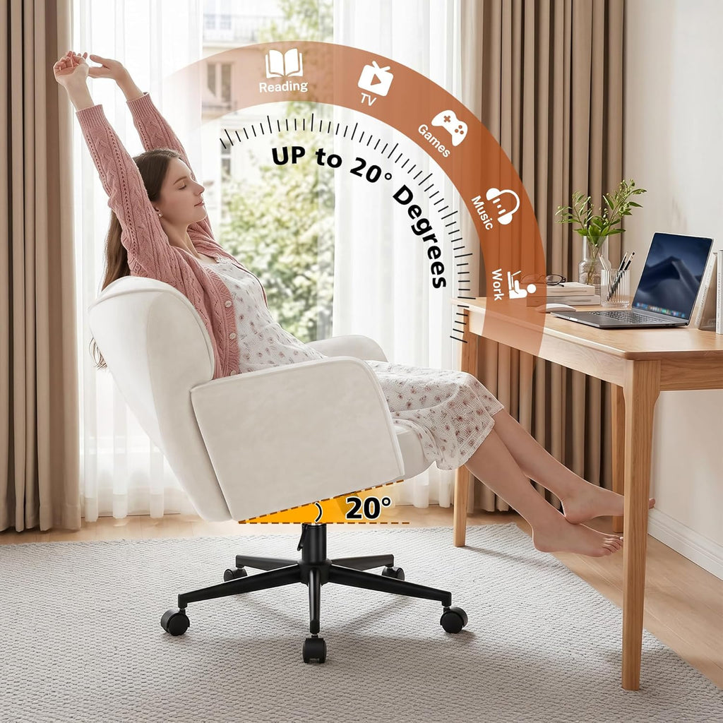 DurayLoly Desk Chair with Shell Back, Vanity Chair with Adjustable Height, Comfy Chair for Makeup Room, Bedroom, Work & Relaxation，Beige
