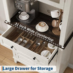 72-Inch Tall Pantry Storage Cabinet – Adjustable Shelves, 4 Glass & Wooden Doors, Large Drawer – Modern White and Brown Contrast – Dining, Kitchen or Living Room – Color: Brown and White Contrast