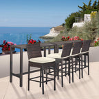 Outdoor Bar Table Patio Counter Height Table 45" Long Wicker High Top Pub Table Tall Console Table Rectangle Narrow with Adjustable Feet for Hot Tub Balcony Garden Outside Pool Deck Backyard Brown