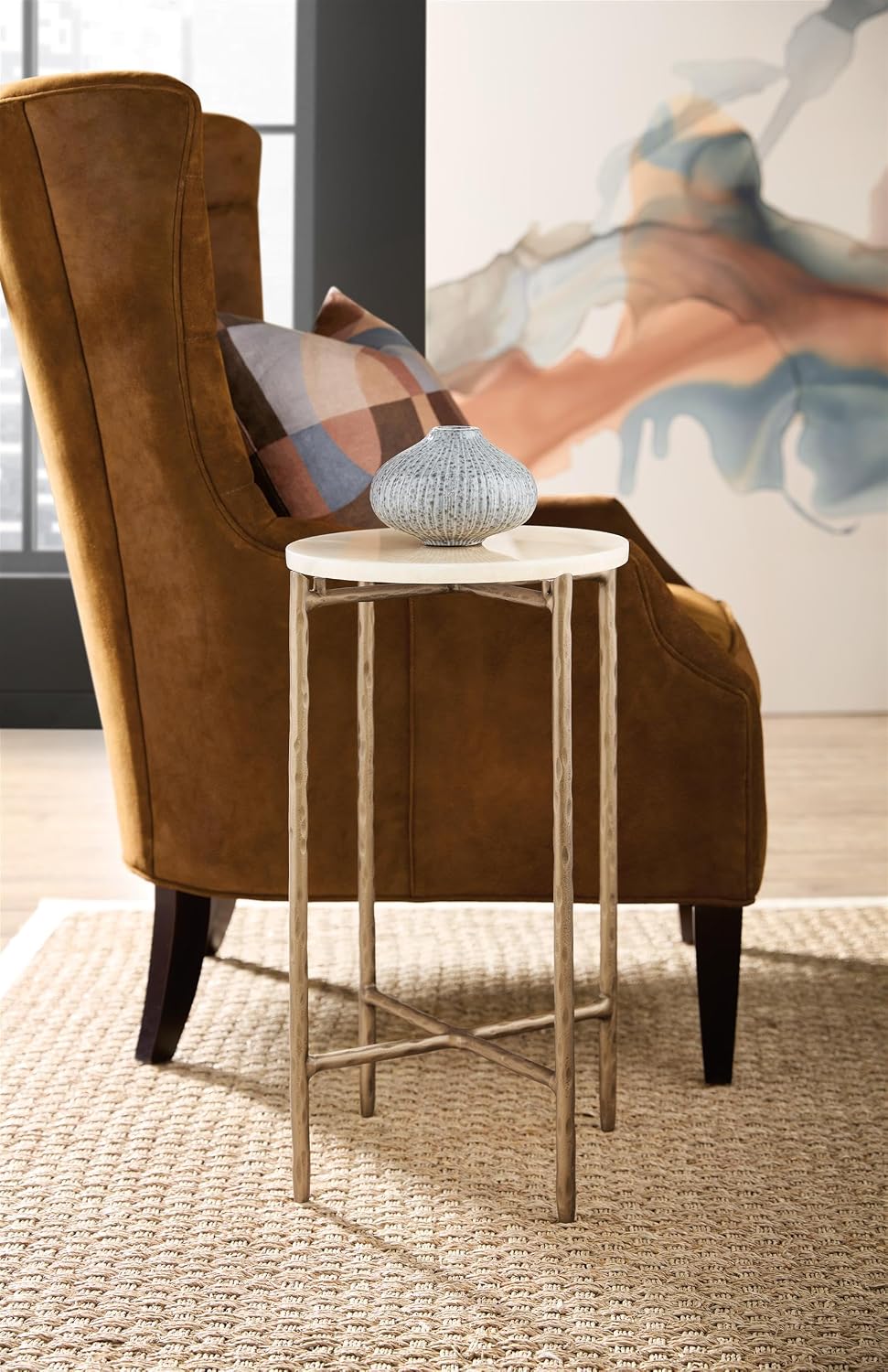 Hooker Melange Je Suis Petit Spot Table with Stone Top on a Gold Metal Base